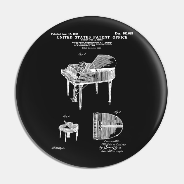 Wurlitzer Piano Patent White Pin by Luve