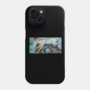 Black and white horses fly over the fence Phone Case