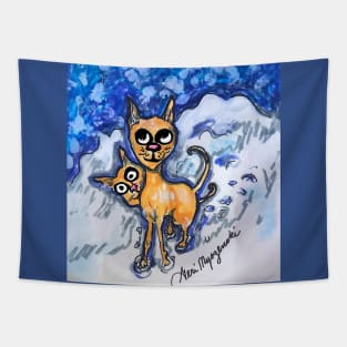 Snow Mountain Cats Tapestry