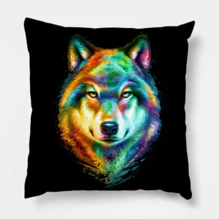 Wolf Face Colorful Painting Pillow