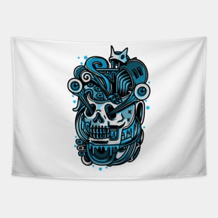 Skull Pop Art White Blue Tapestry