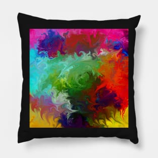 abstract art red orange pink green Pillow