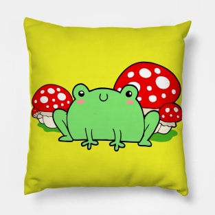 Cute Frog & Mushrooms Cottagecore Nature Pillow