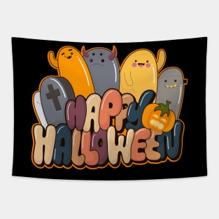 Spooktacular Cute Kawaii Halloween Characters Tapestry