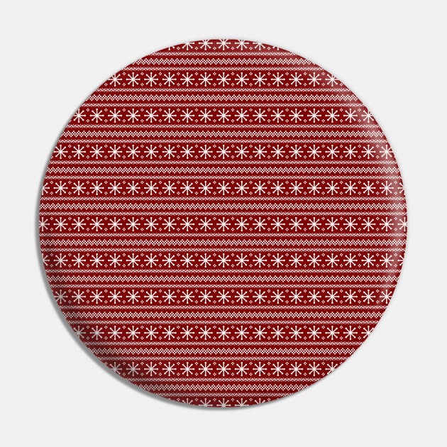 Dark Christmas Candy Apple Red Snowflake Stripes in White Pin by podartist