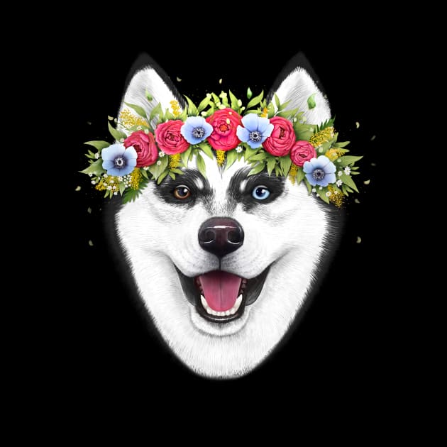 Husky with flowers by kodamorkovkart