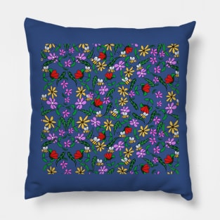 Flowers Leaves and Bees Pillow