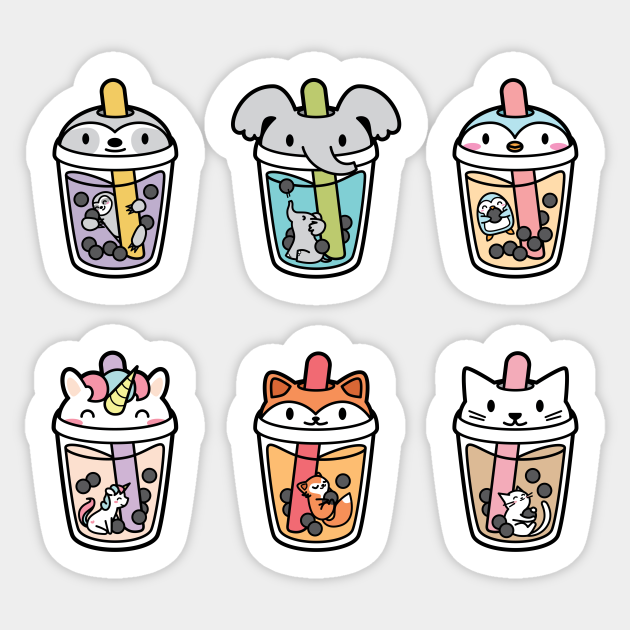 Cute Kawaii Bubble Tea Boba Animals - Cat, Unicorn, Fox, Sloth, Penguin and Elephant - Boba Tea - Sticker | TeePublic Cute Kawaii Bubble Tea Boba Animals - Cat, Unicorn, Fox, Sloth, Penguin and Elephant - Boba Tea - Sticker | TeePublic