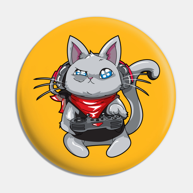 Funny Gamer Cat Playing Videogames Gaming Cat Pin Teepublic