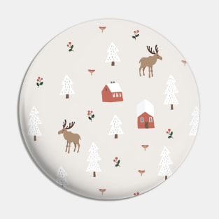 Reindeer Barn Pine Tree pattern Pin