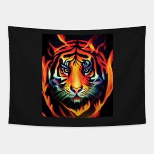 Powerful Tiger in Flames Tapestry