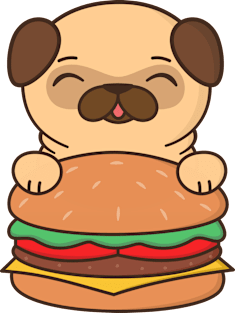 Cute and Kawaii Adorable Pug With Burger Magnet