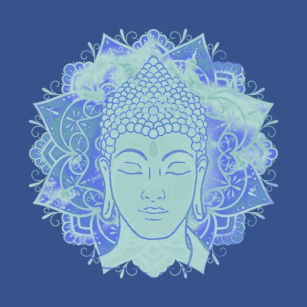 Buddha Face - Blue Mandala by MandalaSoul