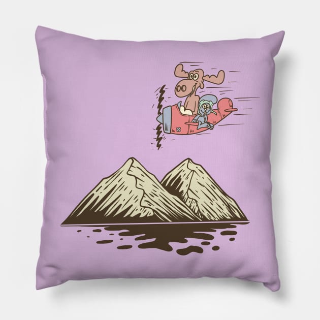 Rocky & Bullwinkle ride rocket on the mountain Pillow by something_kind