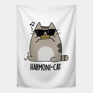 Harmoni-cat Cute Harmonica Cat Pun Tapestry