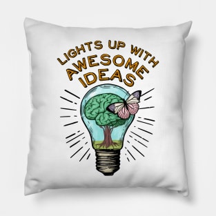 ADHD benefit about creativity, light bulb butterfly drawing gift with brain tree Pillow