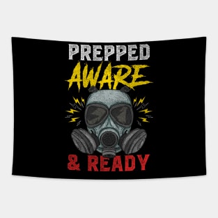 Prepper Aware & Ready Distressed Prepper Gas Mask Survival Tapestry