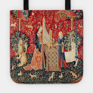 UNICORN AND LADY PLAYING ORGAN WITH ANIMALS,Hearing Tote