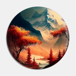 Colorful Autumn Trees Fall Colors Snowcapped Mountains River Pin