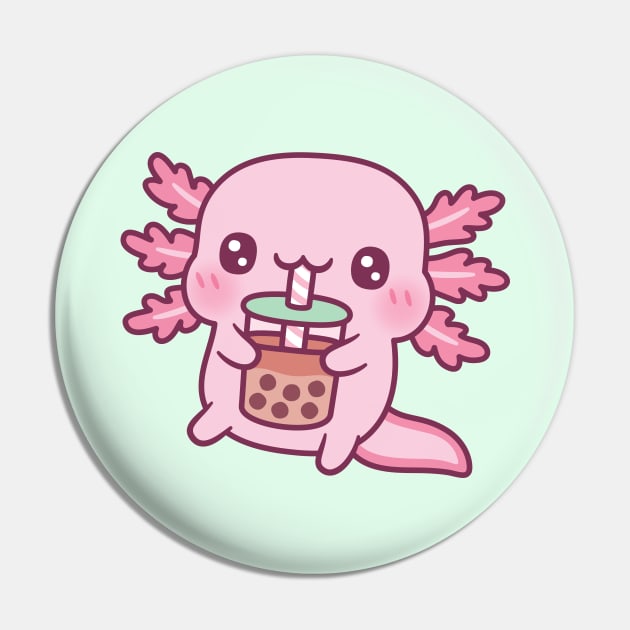 Cute Axolotl Drinking Boba Tea Pin by rustydoodle