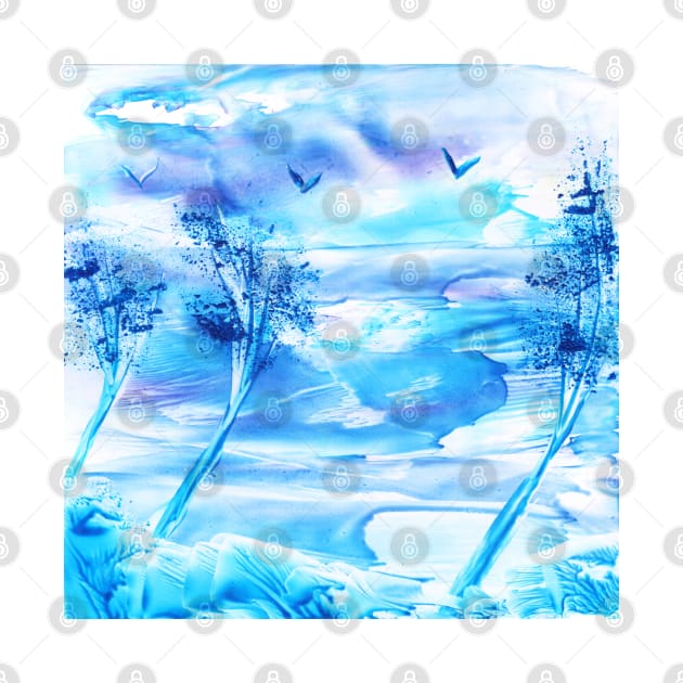 Evening blue landscape. Encaustic, art decoration, sketch by grafinya