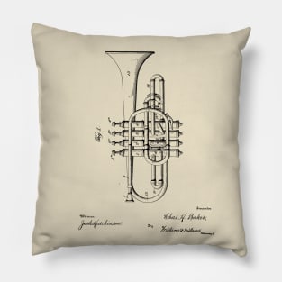 Rare and Unusual Brass Instrument, Four Valve Cornet, Brass Player Gift Pillow