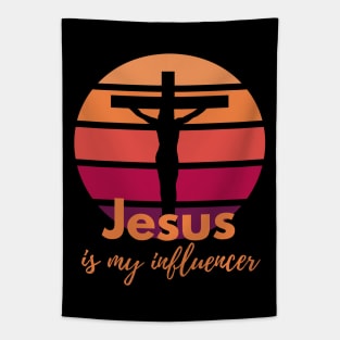 Jesus is my influencer. Retro Sunset with Silhouette Cross Tapestry