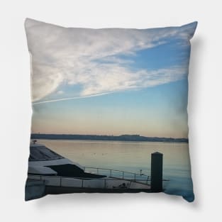 Sunset by the ocean city in USA photography design boat Pillow