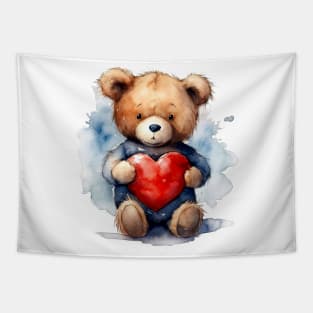 Loving Teddy Bear with Big Red Heart Tapestry