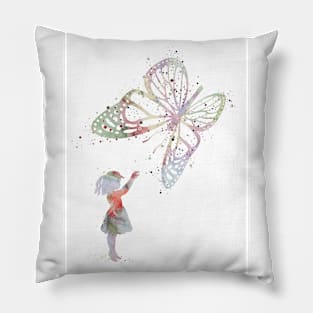 Girl and Butterfly Playful Colorful Artwork Pillow