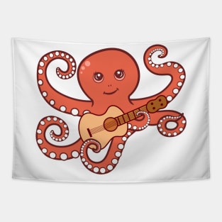 Adorable Octopus Playing Acoustic Guitar Cartoon Tapestry