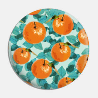 Orange Tangerine on Teal Eucalyptus Background Pin