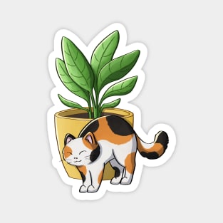 Calico Cat And Plant Magnet