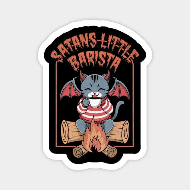 Satan's Little Barista Cute Demon Cat Design Magnet by Designed By Marty