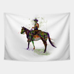 Cowboy on Horseback Watercolor Silhouette Tapestry