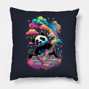 Happy Rainbow Panda Pillow