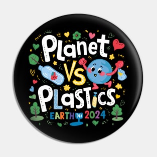 Earth Day 2024 Planet VS Plastics Men Women Kids Cute Pin