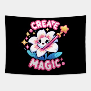 CREATE MAGIC - KAWAII FLOWERS INSPIRATIONAL QUOTES Tapestry