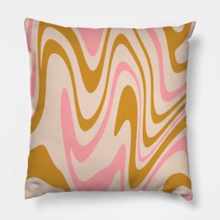 70s Retro Swirl Pink and Gold Color Abstract Pillow