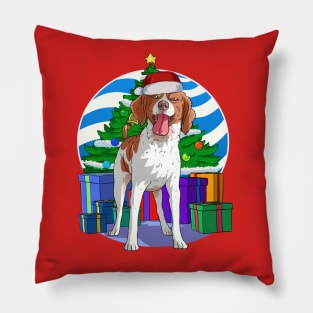 Brittany Dog Cute Santa Christmas Gift Pillow