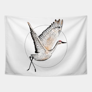 Flying Sandhill Crane Illustration / Crane Bird Drawing / Flying Crane Art Print Tapestry