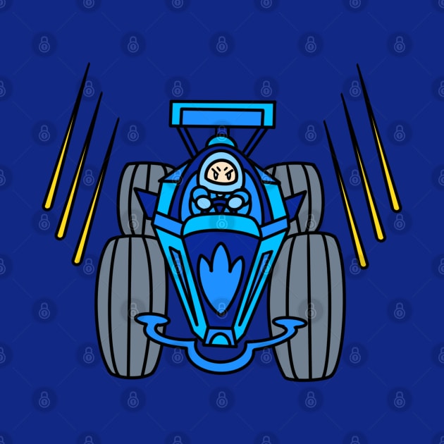 Car racing with cartoon chibi in blue color by Andrew Hau