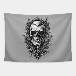 Mystical Grey Skull Enigma - Ethereal Artistic Design Tapestry