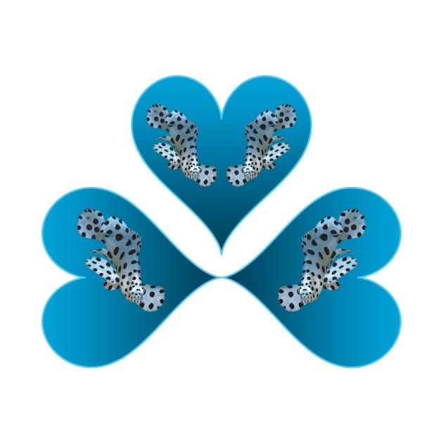 Heart Design | Grouper Trio in 3 Blue Hearts | White Background | by Ute-Niemann