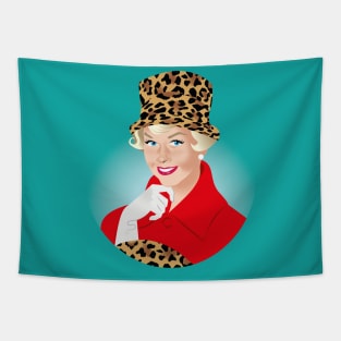 Lady in leopard print hat Tapestry