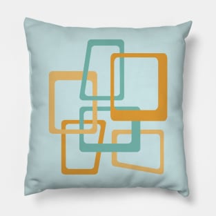 Mid Century Atomic Age Rectangles in Aqua, Orange Pillow