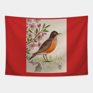 Michigan state bird and flower, the robin and apple blossom Tapestry