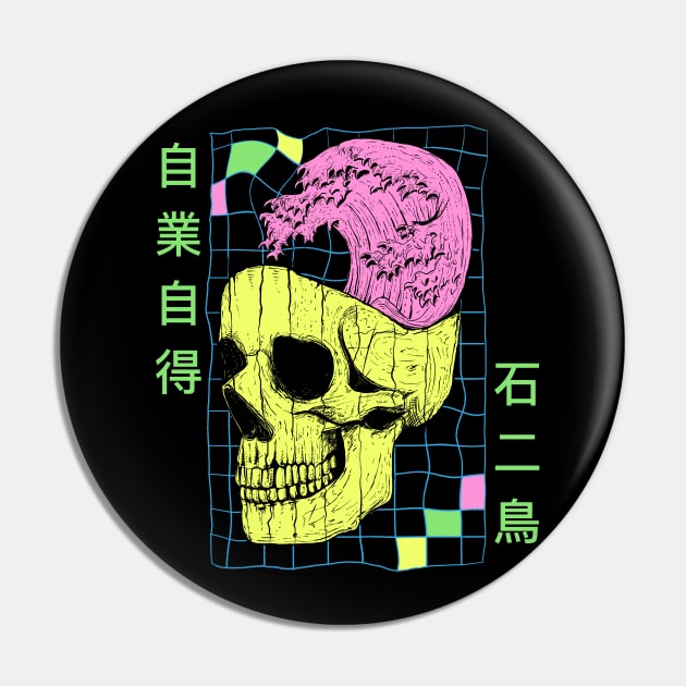 Great Wave Off Kaganawa Retrowave Aesthetic Pin by DRIPCRIME Y2K