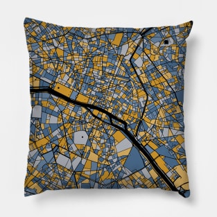 Paris Map Pattern in Blue & Gold Pillow