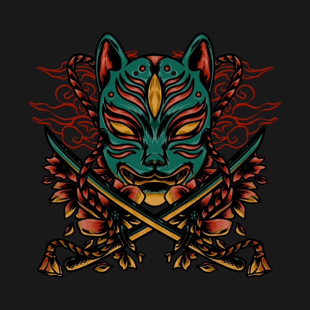 Jpanese cat mask samurai by Mooxy